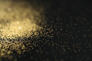 Beautiful shiny golden glitter on black background, closeup