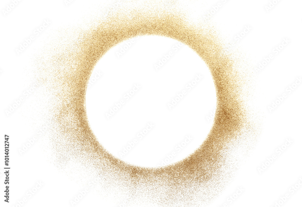 Poster Circle of shiny golden glitter isolated on white, top view