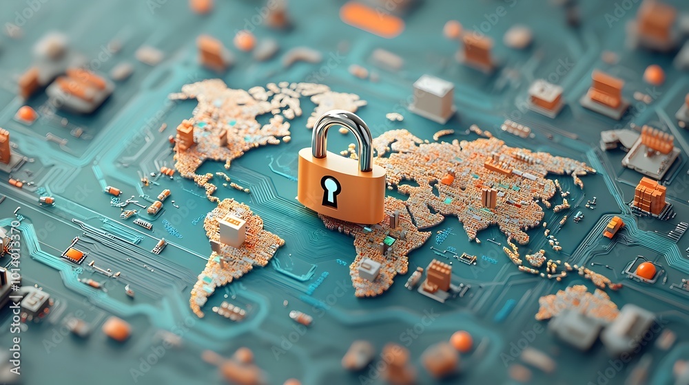 Poster secure digital assets with padlocked globe and intricate circuit patterns a futuristic and cinematic