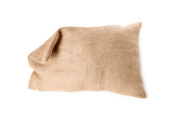 One burlap sack isolated on white, top view