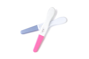 Pregnancy tests isolated on white, top view