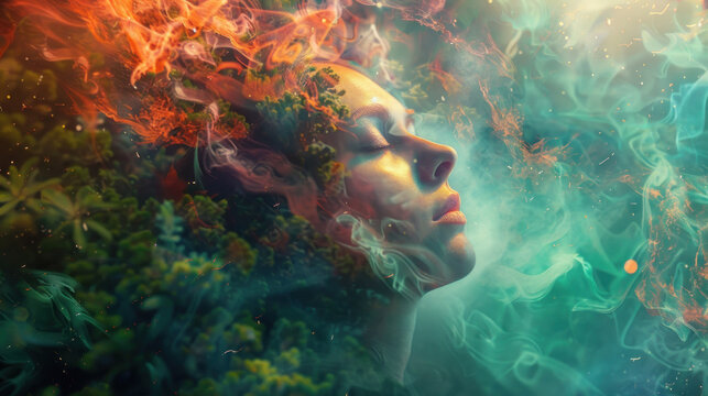 A visual of a person finding peace and healing through dreamwork, processing traumatic experiences in their dreams.