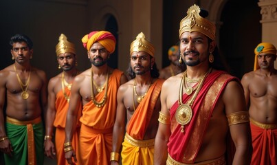 Fototapeta premium Actors Preparing for Ramlila Performance During Dussehra