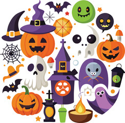Fototapeta premium Sets of Halloween scary elements spooky items 