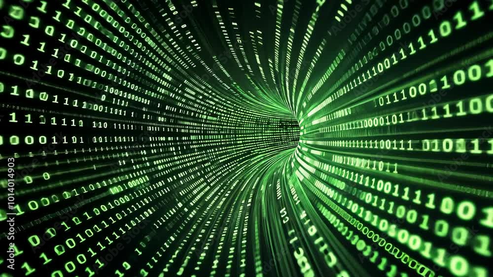 Wall mural a digital tunnel made of binary code extends into the distance, creating a visual representation of 