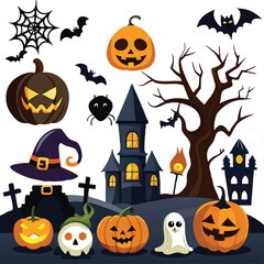 Sets of Halloween scary elements spooky items 