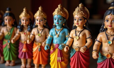 Fototapeta premium Handcrafted Toys and Ramayana Dolls Sold During Dussehra Festival