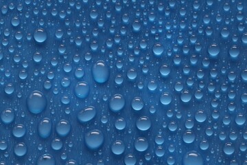 Water drops on blue background, above view