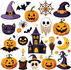 Fototapeta premium Sets of Halloween scary elements spooky items 
