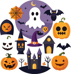 Fototapeta premium Sets of Halloween scary elements spooky items 