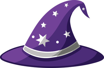 Purple wizard hat with white stars, whimsical and magical cartoon style