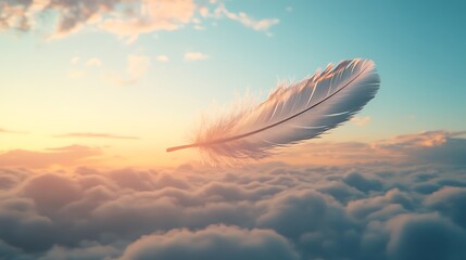 A colorful feather clouds floating in the air with blue petals and a sparkling background