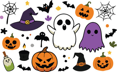 Sets of Halloween scary elements spooky items 