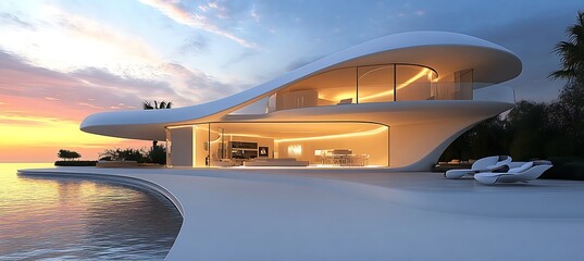 A futuristic smart home with integrated technology, clean lines, and innovative design elements