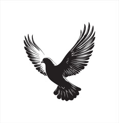 Fototapeta premium pigeon isolated on white background, bird, silhouette, eagle, vector, flying, animal, illustration, wing, nature, black, birds, dove, feather, wings, tattoo, fly, hawk, design, wildlife, flight, freed