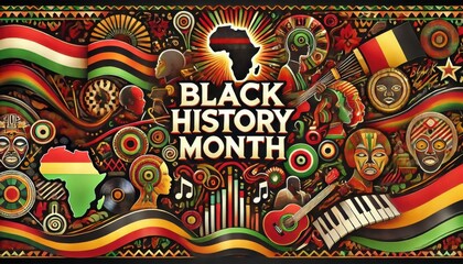 Obraz premium african banner with green yellow and red elements in african style and text 'black history month'