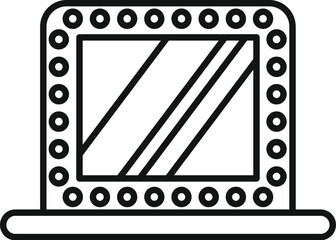Simple black line vector icon for square make up mirror with light bulbs standing on a table