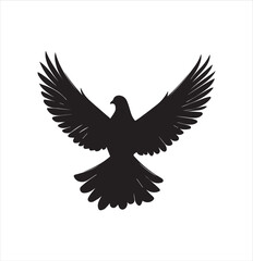 Obraz premium pigeon isolated on white background, bird, silhouette, eagle, vector, flying, animal, illustration, wing, nature, black, birds, dove, feather, wings, tattoo, fly, hawk, design, wildlife, flight, freed