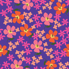 Obraz premium Hand drawn cute flowers, seamless patterns with floral for fabric, textiles, clothing, wall art, wallpaper, cover, banner, poster, interior decor, natural backgrounds.