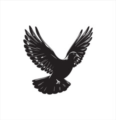 pigeon isolated on white background, bird, silhouette, eagle, vector, flying, animal, illustration, wing, nature, black, birds, dove, feather, wings, tattoo, fly, hawk, design, wildlife, flight, freed
