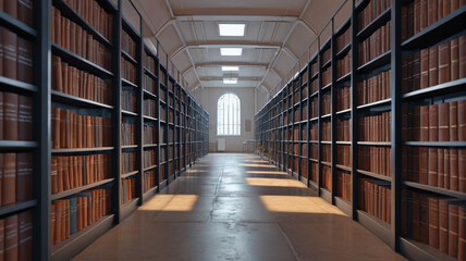 Fototapeta premium In the prison library, inmates seek solace and escape in the pages of books, their minds transported to distant worlds as they lose themselves in the power of literature, Generative AI