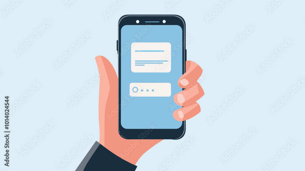 Poster hand holding smartphone with new messages notification in flat design - concept of mobile communicat