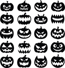 Collection of halloween silhouettes icon and character., witch, creepy and spooky elements for halloween decorations, silhouettes, sketch, icon, sticker. Hand drawn vector illustration