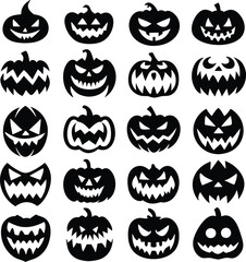 Collection of halloween silhouettes icon and character., witch, creepy and spooky elements for halloween decorations, silhouettes, sketch, icon, sticker. Hand drawn vector illustration