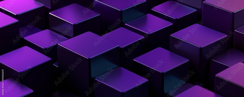 Aufkleber Geometric pattern of purple cubes, abstract background. Modern design and technology concept