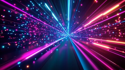 Naklejka premium Vibrant VJ light effects with particles for concert, dance, and EDM events. Ideal for music stages, party openers, title sequences, and neon-lit LED tunnel backgrounds.