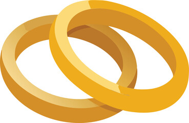 Two gold rings, symbolizing marriage and love, illustrated in a shiny and elegant cartoon style