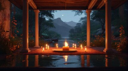 In a candlelit sanctuary, seekers of inner peace engage in guided visualization, their minds transported to serene landscapes and tranquil scenes,  Generative AI