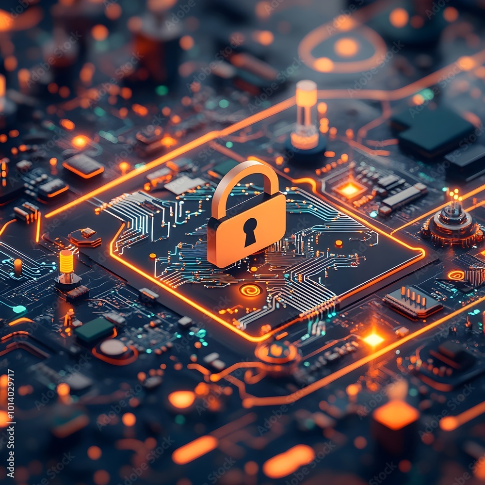 Poster secure digital network with holographic world map and futuristic circuitry complex microchips neon l