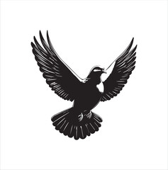 pigeon isolated on white background, bird, silhouette, eagle, vector, flying, animal, illustration, wing, nature, black, birds, dove, feather, wings, tattoo, fly, hawk, design,Art & Illustration