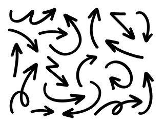 Hand drawn arrows collection Set simple flat arrows isolated on white background. Arrow mark icons and arrow paint. Stock vector. EPS10.