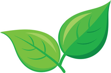 Two bright green leaves, illustrated in a minimal and simple cartoon design