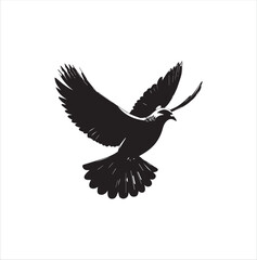 pigeon isolated on white background, bird, silhouette, eagle, vector, flying, animal, illustration, wing, nature, black, birds, dove, feather, wings, tattoo, fly, hawk, design,Art & Illustration