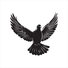 Fototapeta premium pigeon isolated on white background, bird, silhouette, eagle, vector, flying, animal, illustration, wing, nature, black, birds, dove, feather, wings, tattoo, fly, hawk, design,Art & Illustration