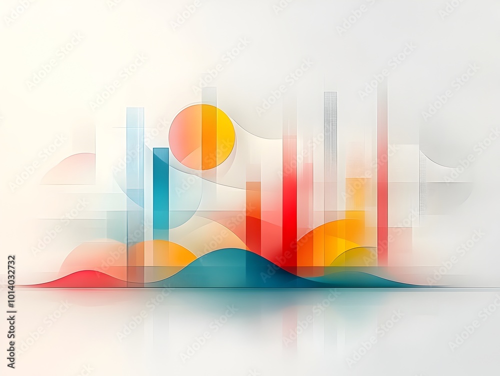 Poster simplistic digital motif featuring sharp angular forms and a muted color gradient conveying an innov