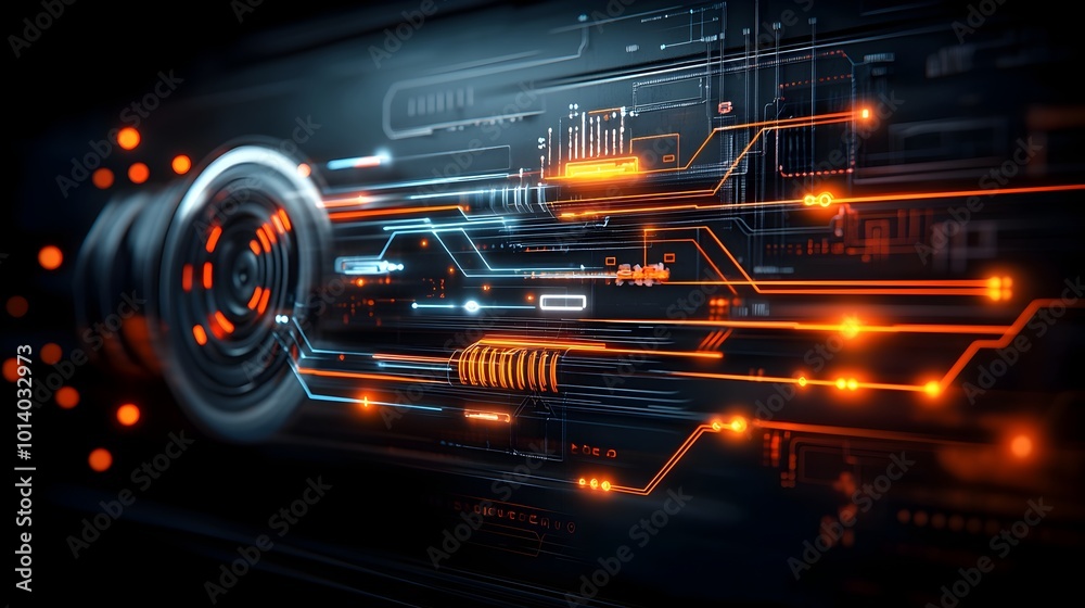 Poster conceptual abstract art depicting a smart transportation grid with interconnected moving lines sleek