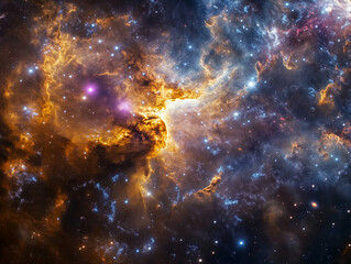 Fototapeta premium Galactic Majesty: Core Glowing Brightly with Swirling Cosmic Clouds
