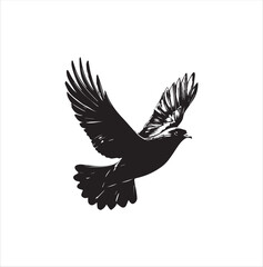 pigeon isolated on white background, bird, silhouette, eagle, vector, flying, animal, illustration, wing, nature, black, birds, dove, feather, wings, tattoo, fly, hawk, design,Art & Illustration