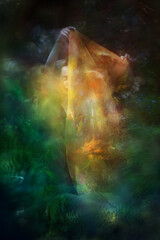 Holding an Orange Veil with Jungle Plants