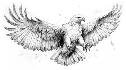 Majestic Eagle Soaring in a Detailed Black and White Illustration picture