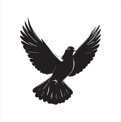 Obraz premium pigeon isolated on white background, bird, silhouette, eagle, vector, flying, animal, illustration, wing, nature, black, birds, dove, feather, wings, tattoo, fly, hawk, design,Art & Illustration
