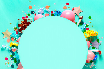 Festive party decorations with copy space circle