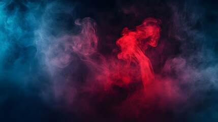 Red smoke on a blue background, mystic texture, neon colors