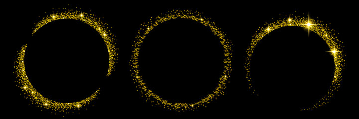 Glowing circles on a black background. A frame with stars and glowing elements. Vector