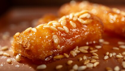Close-up of sesame-coated pastry