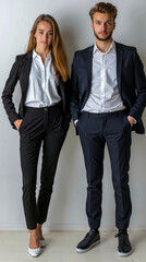 A man and a woman standing next to each other in formal attire